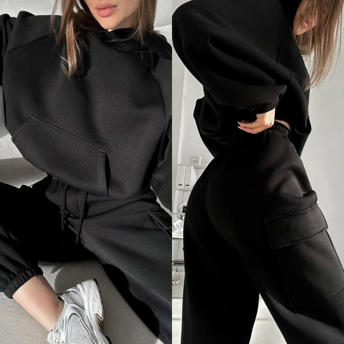 CITSLX Autumn Winter Women's Suit Sportswear Hoodie Pants Set Lady Solid Pullover Casual Sports Long Sleeve Tops and Pants Hoodie 2ps