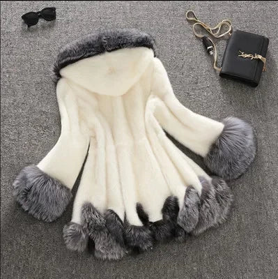 CITSLX Autumn Winter Women's White Imitation Rabbit Fur Long Sleeve Loose Jacket Coat