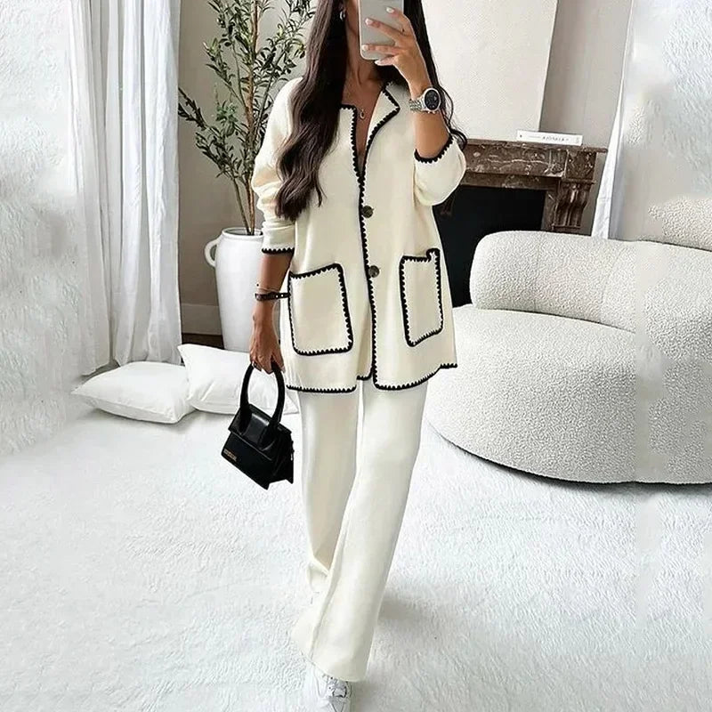 CITSLX Autumn Women Two Piece Sets Regular Round Neck Loose Coats Cardigan Solid Straight Wide Leg Long Pants Set High Waist 2024