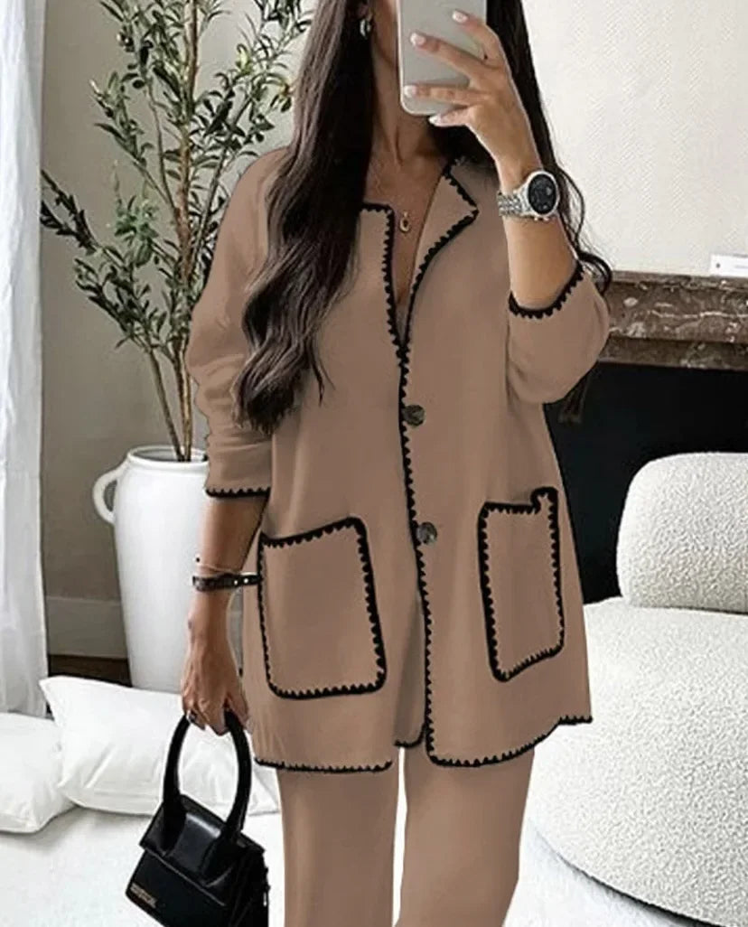 CITSLX Autumn Women Two Piece Sets Regular Round Neck Loose Coats Cardigan Solid Straight Wide Leg Long Pants Set High Waist 2024