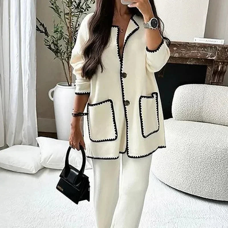 CITSLX Autumn Women Two Piece Sets Regular Round Neck Loose Coats Cardigan Solid Straight Wide Leg Long Pants Set High Waist 2024