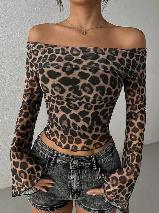 CITSLX Autumn Women's T-shirt New Streetwear Fashion Long Sleeves O-Neck Tees Sexy Leopard Backless Female Versatile Knitted Clothing