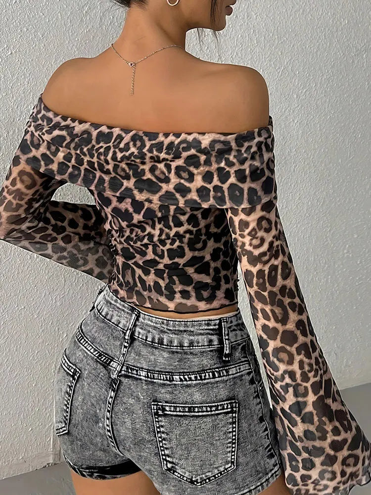 CITSLX Autumn Women's T-shirt New Streetwear Fashion Long Sleeves O-Neck Tees Sexy Leopard Backless Female Versatile Knitted Clothing