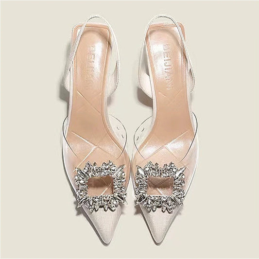 CITSLX BCEBYL Spring and Autumn Fashion New Sexy Banquet Comfortable Crystal Transparent Solid Color Pointed Toe Women's High Heels