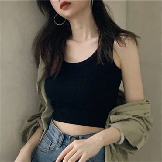 CITSLX Black Knitted Round Neck Women T-shirt Sexy Sleeveless Camisole Crop Top Woman Tight Stretch Tank Top Ladies Tee Top Streetwear