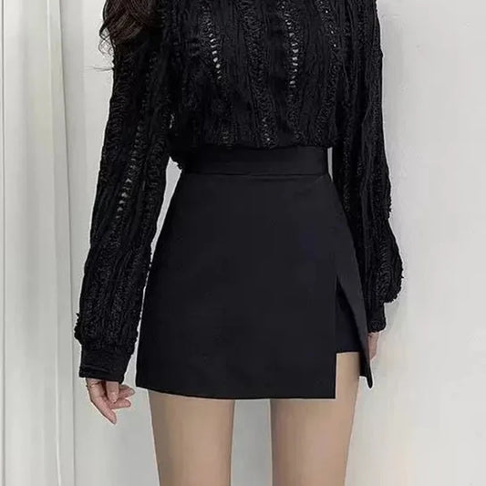 CITSLX Black Mini Skirts Women Irregular Side Slits High Waist A Line Shorts Skirts Summer Korean Fashion Chic Hip Wrap Skirt Female