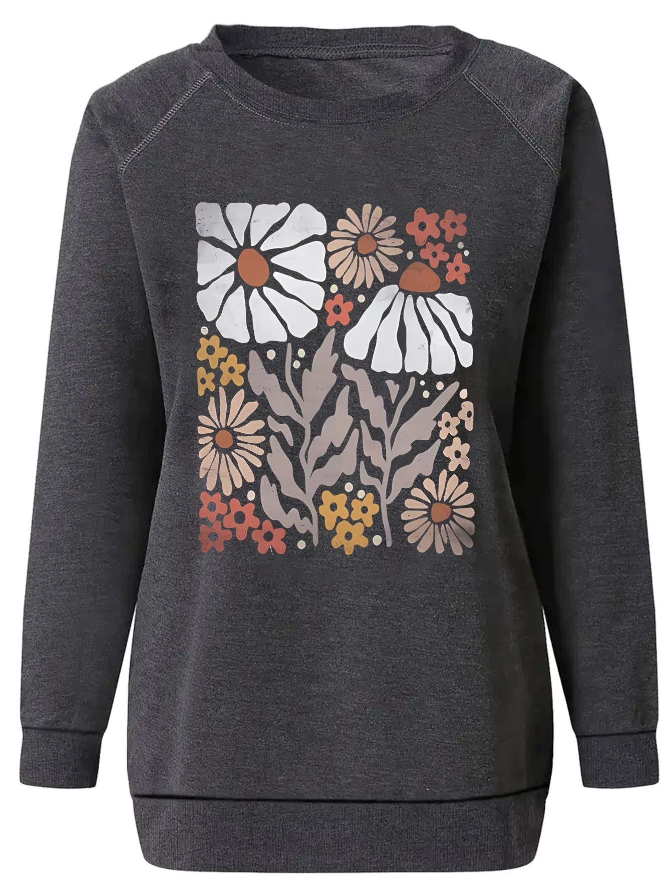 CITSLX Bohemian floral wildflower print sweatshirt crew neck casual sweatshirt Fall/Winter women's shoulder hoodie