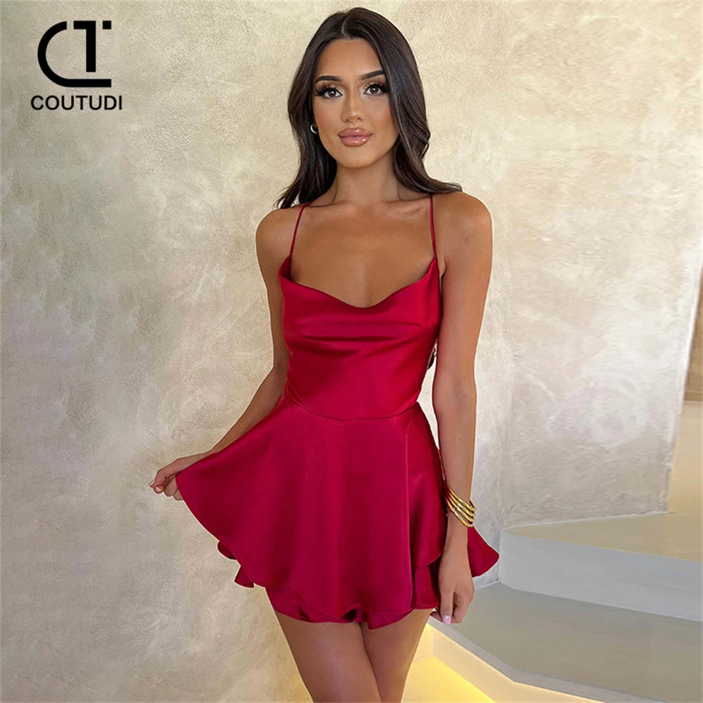 CITSLX COUTUDI 2024 New Fashion Backless Lace-up Sexy Dress Suspender Strap Slim Layered Women Evening Dress Party Mini Dress Vestidos