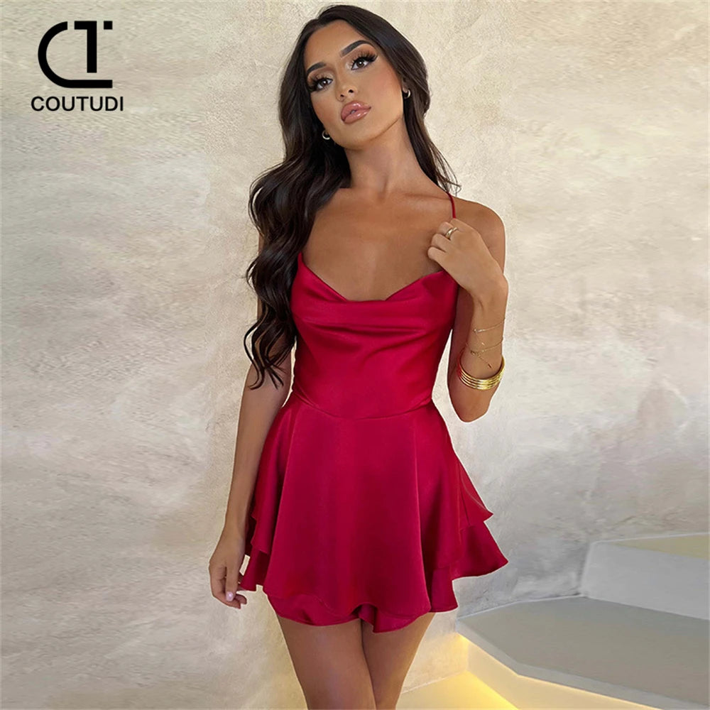 CITSLX COUTUDI 2024 New Fashion Backless Lace-up Sexy Dress Suspender Strap Slim Layered Women Evening Dress Party Mini Dress Vestidos