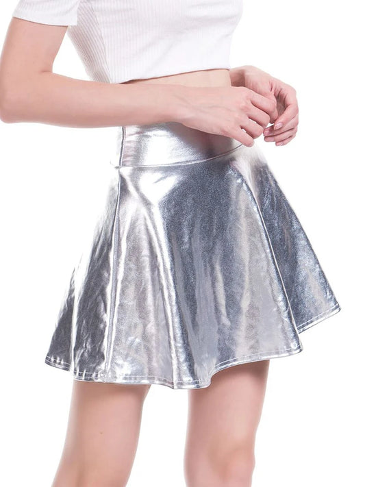 CITSLX CUHAKCI Skater Pleated Skirt High Waist Women Party Casual Mini Gold Female Silver Black Clubwear Dance