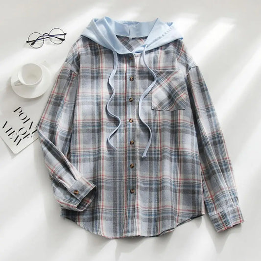 CITSLX Cardigan Shirt Single-breasted Designed Sense Plaid Pattern Loose Office Hoodie Shirt Thick Autumn Shirt Female Clothing