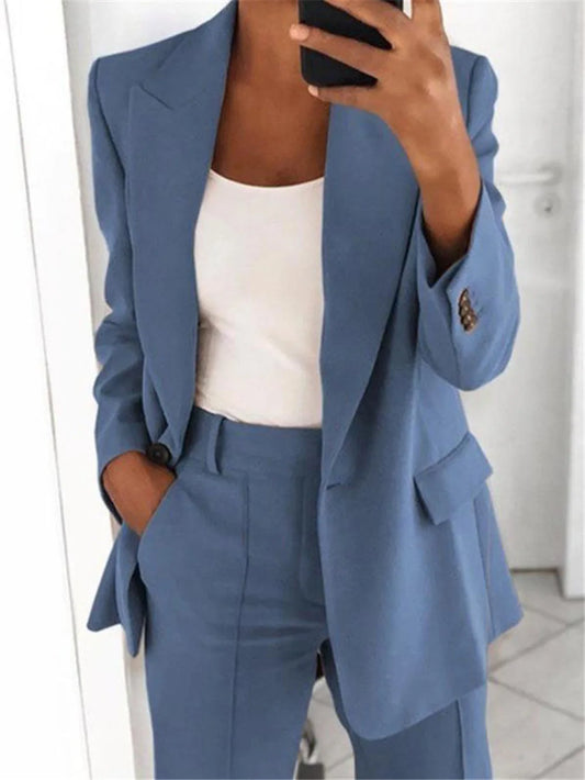 CITSLX Casual Long Sleeve Suit Coat Pants Set Office Lady Spring Autumn Solid Blouse Trouser Two Piece Set Women Outfit 2024 Tops