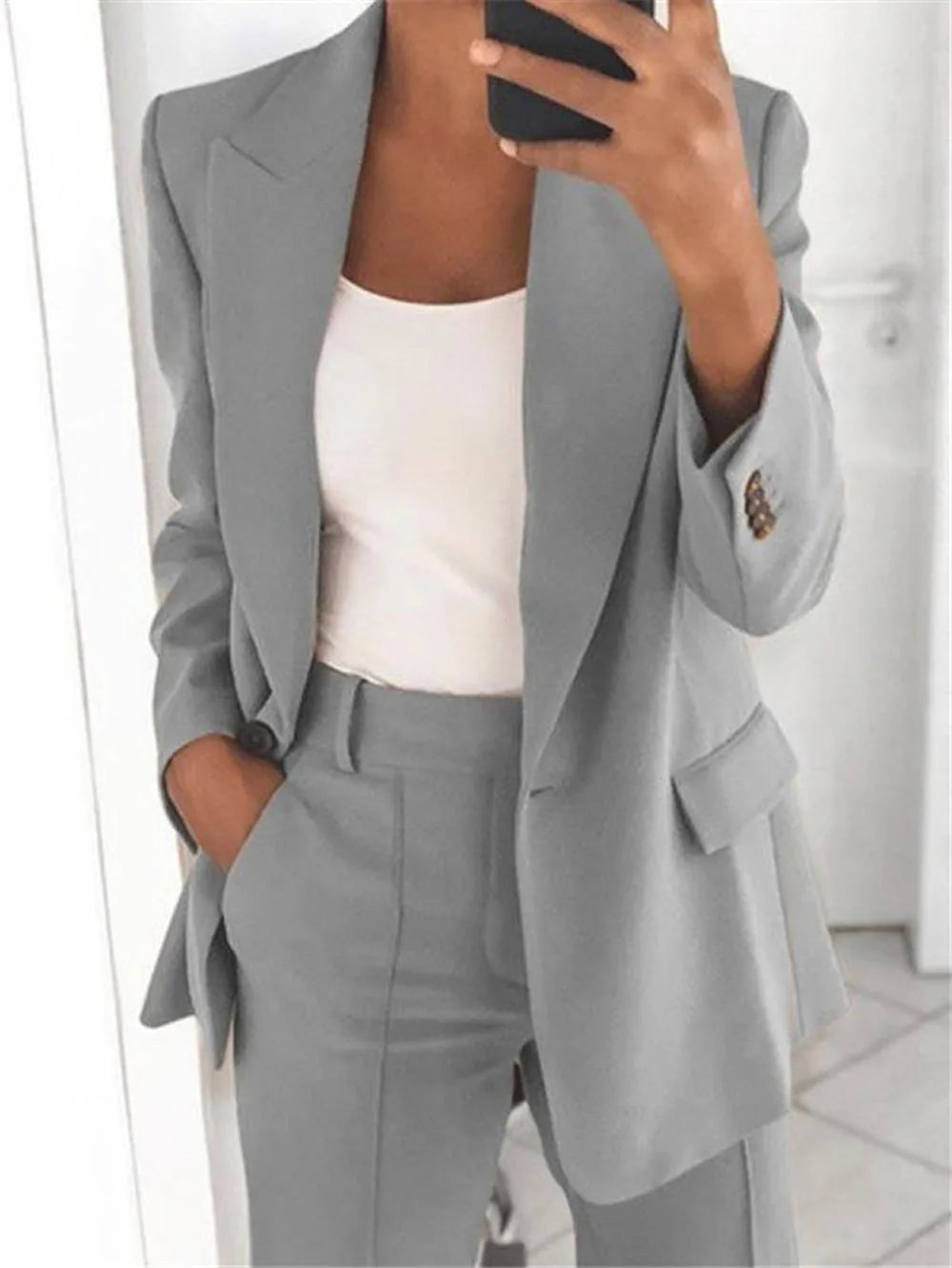 CITSLX Casual Long Sleeve Suit Coat Pants Set Office Lady Spring Autumn Solid Blouse Trouser Two Piece Set Women Outfit 2024 Tops