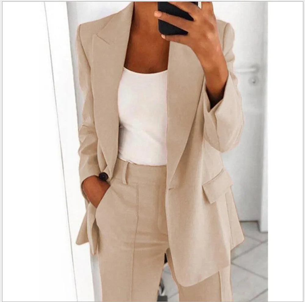 CITSLX Casual Long Sleeve Suit Coat Pants Set Office Lady Spring Autumn Solid Blouse Trouser Two Piece Set Women Outfit 2024 Tops