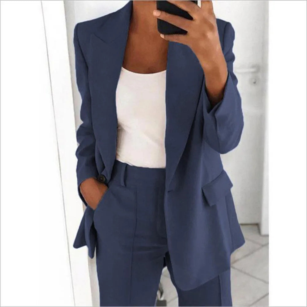 CITSLX Casual Long Sleeve Suit Coat Pants Set Office Lady Spring Autumn Solid Blouse Trouser Two Piece Set Women Outfit 2024 Tops