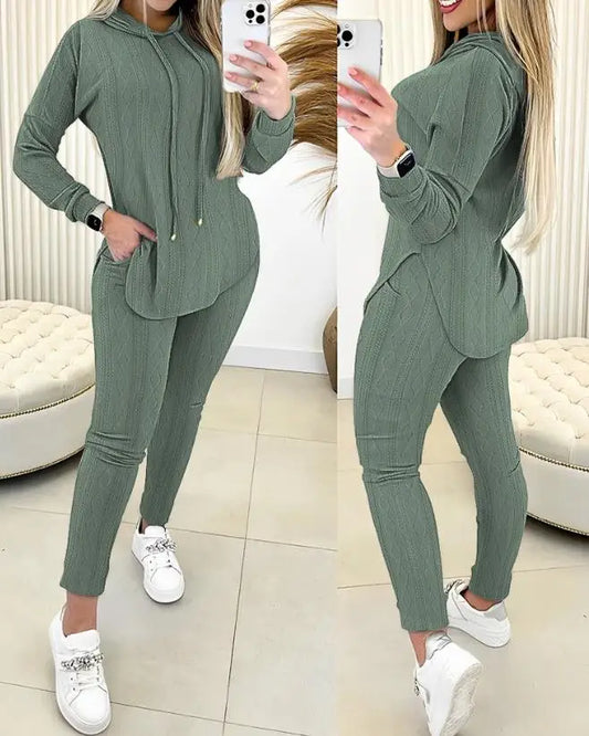 CITSLX Casual Two Piece Sets Womens Outfits Cable Textured Long Sleeve Hooded Sweatshirt & Pocket Design Pants Set Fashion 2024 Autumn