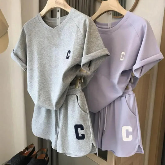 CITSLX Casual Waffle Fashion Suit Women Summer 2024 Oversize Korean Short Sleeved T-Shirt Shorts Letter Embroidery 2pcs Sets