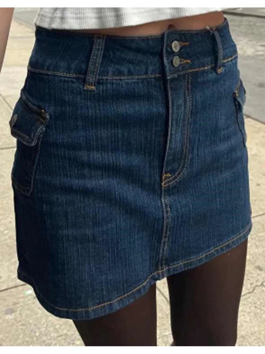 CITSLX Casual Women Fashion Blue Denim Mini Skirts 2024 Summer Vintage High Waist Side Pockets Female Bottoms Mujer