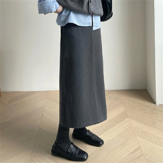 CITSLX Chic Fashion Gray Black Sweater Coat Skirts Elegant Long Skirts Autumn Winter High Waist Midi Skirt Fashion New In Women Skirts