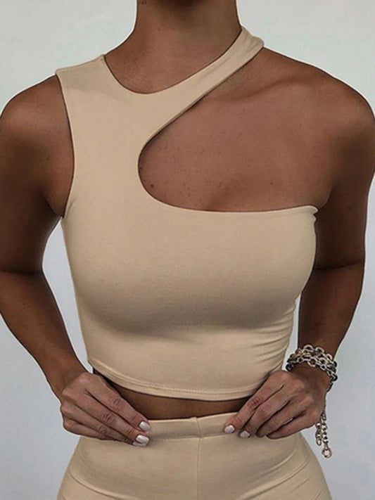 CITSLX Cut Out Sexy Crop Off Shoulder Solid 2024 Skinny Sport Short Tops Women Tank Irregular Summer Tube Tops