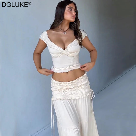 CITSLX DGLUKE 2 Piece Set Women Outfit Crop Top And Skirt Sets Fashion Summer Outfits For Women Vacation Beach Holiday Outfits 2024