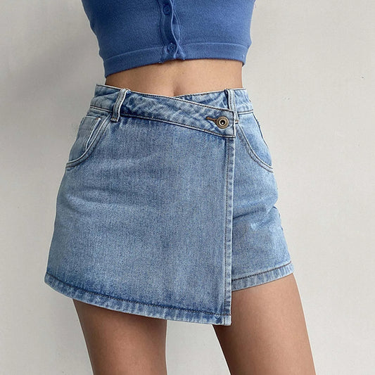 CITSLX Denim Skirt Shorts Women Y2K Casual Summer Solid High Waist Shorts Asymmetrical A-Line Female Streetwear Jean Mini Skirts Shorts