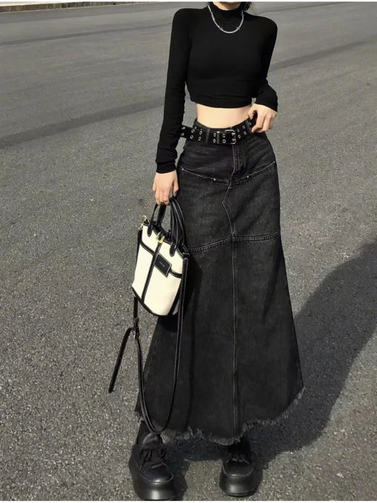 CITSLX Denim Skirts Women High Waist Distressed Vintage American Streetwear Ulzzang  Students Spring Chic Trendy Gothic Faldas