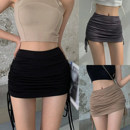 CITSLX Drawstring Skirt Women's High Waist Slim Design Feel Wrapped Hip Skirt Short Skirt