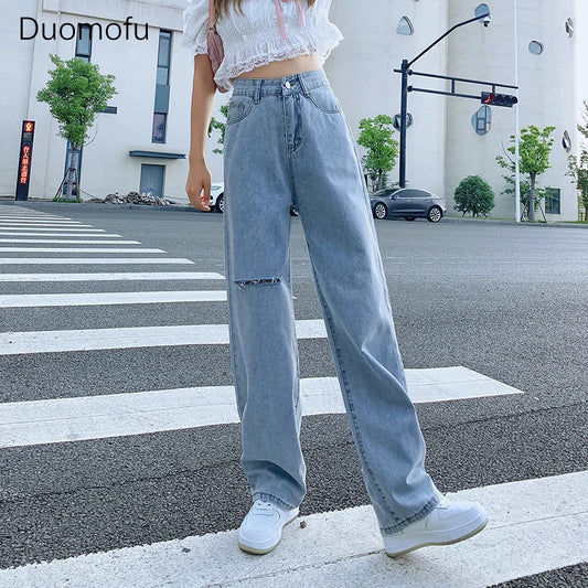 CITSLX Duomofu Korean Basic High Waist Slim Casual Women Jeans Summer Classic Full Length Fashion Washed Simple Straight Female Jeans