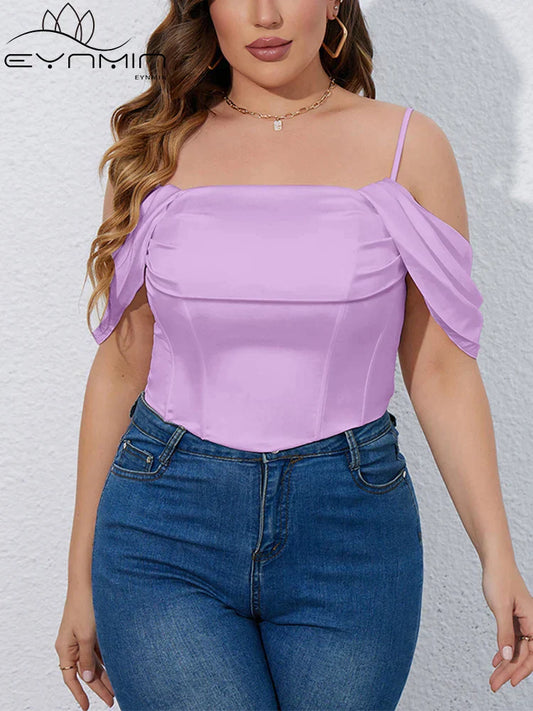 CITSLX EYNMIN Plus Size Solid Elegant Comisole Corset Tops For Women Summer High Stretch Boned Slim Fit Crop Tank Top Party Night Tops