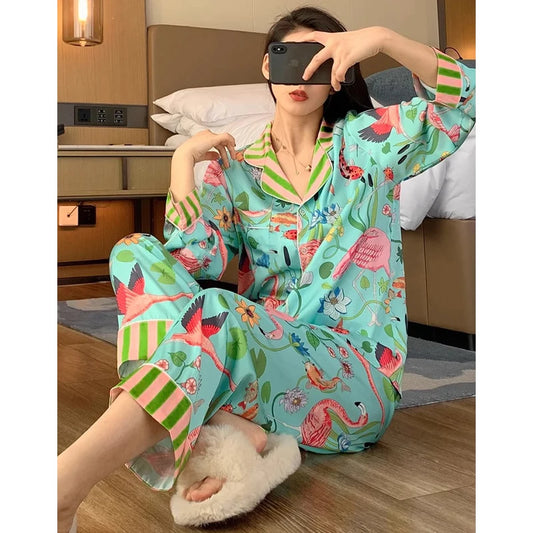 CITSLX Elegant Design Bird of Fire Cartoon Print Women's Pajamas Fashion Y2k Classical Lounge Sleepwear 2024 New Spring/Fall Housewear