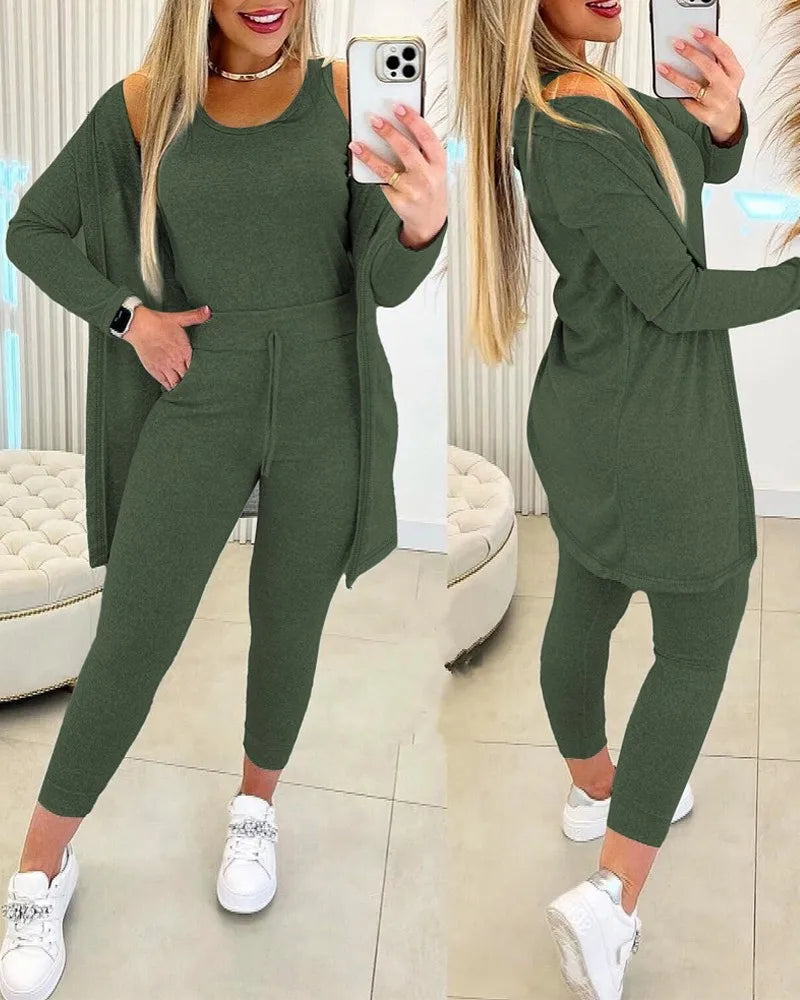 CITSLX Elegant Fall Outfits Women 2024 Suit Fashion Versatile Casual Round Neck Tank Top & Drawstring Pants Set with Coat Three-piece