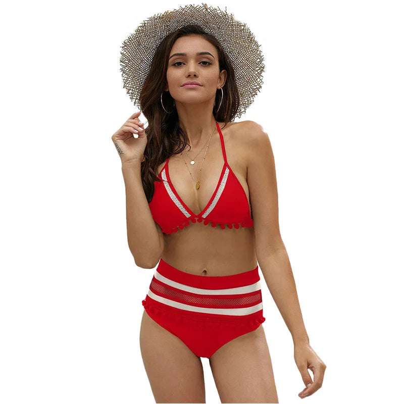 CITSLX European and American New Beach Bikini Bikini Swimsuit Female Tassel Swimwear High Waist Split Swimsuit