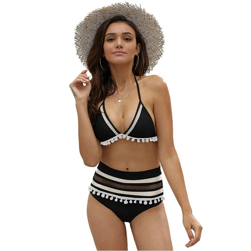 CITSLX European and American New Beach Bikini Bikini Swimsuit Female Tassel Swimwear High Waist Split Swimsuit