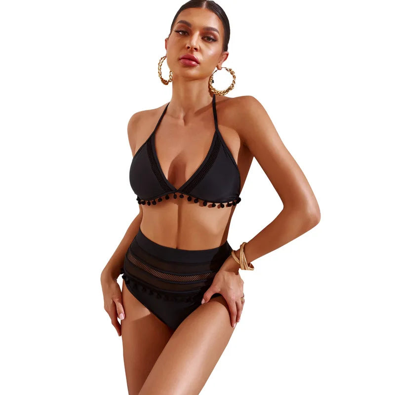 CITSLX European and American New Beach Bikini Bikini Swimsuit Female Tassel Swimwear High Waist Split Swimsuit