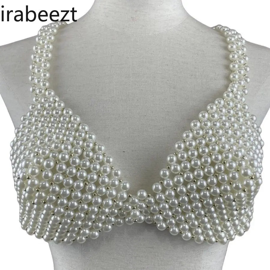 CITSLX European and American Women's Sexy Beaded Corset Wearing Top French Hand-woven Pearl Halter Vest Female Waistcoat