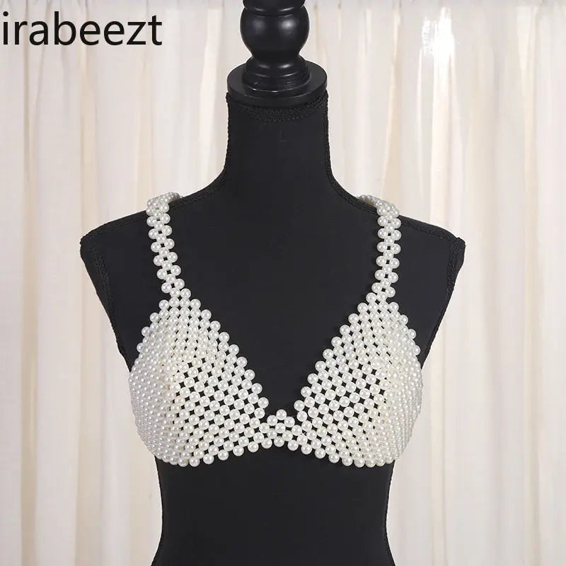 CITSLX European and American Women's Sexy Beaded Corset Wearing Top French Hand-woven Pearl Halter Vest Female Waistcoat