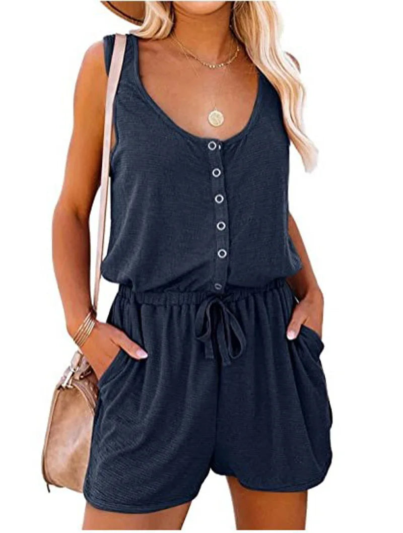 CITSLX European and American women's summer cross-border new sleeveless jumpsuit waist casual loose wide leg shorts