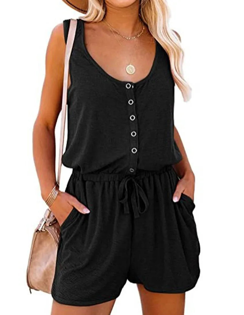 CITSLX European and American women's summer cross-border new sleeveless jumpsuit waist casual loose wide leg shorts