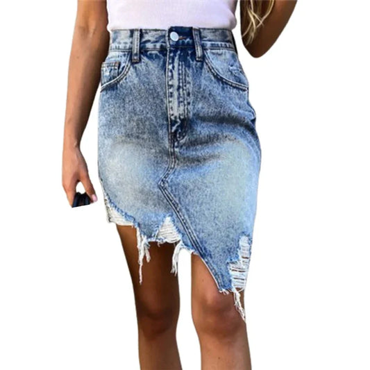 CITSLX Fashion Irregular Hem Wrap Hip Skirt 2024 Summer Slim Broken Holes Denim Half-body Dresses Female Comfortable Casual Streetwear