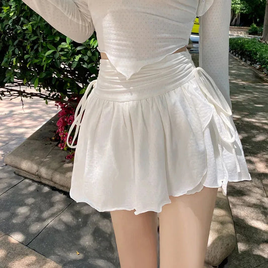 CITSLX Fashion Shirring White Mini Skirts Women High Waist Irregular Pleated Skirts Sweet Girly Style All-Match Ruffles Short Skirts