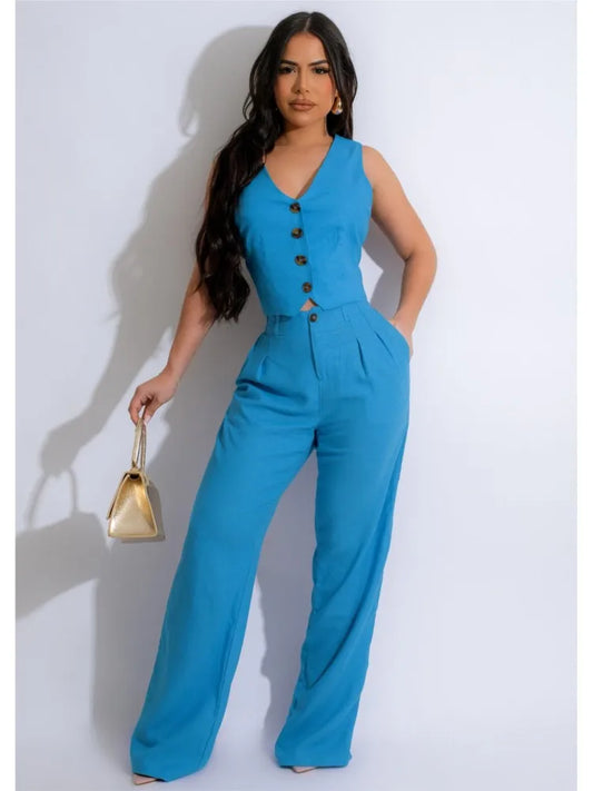 CITSLX Fashion Sleeveless Vest Pants Women Solid Color Suit Spring Summer V Neck Ultra Short Top + Slim Pants Female Office 2 Piece Set