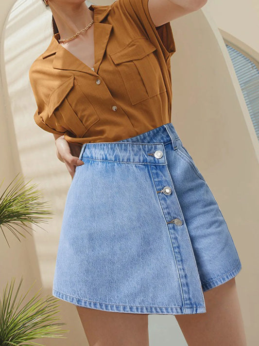 CITSLX Fashion Slit Women's Clean Denim Short Skirt 2024 Summer European & American Fashion Women Button Design Sweet High Waist Shorts