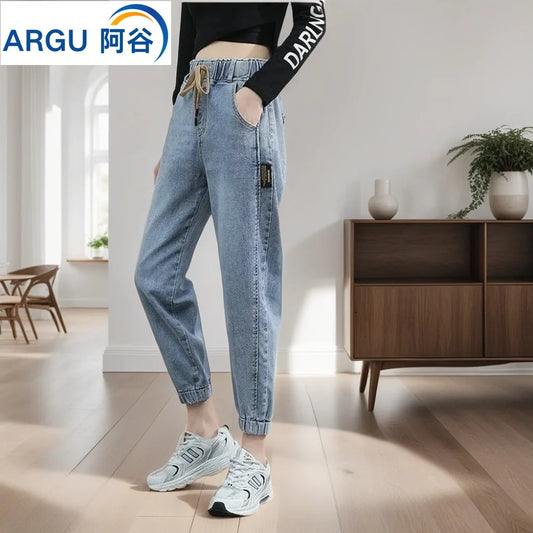 CITSLX Fashion Women Straight Blue Harem Vintage High Waist Jeans Woman Cowboy Denim Pants Women's Jeans Ankle Length