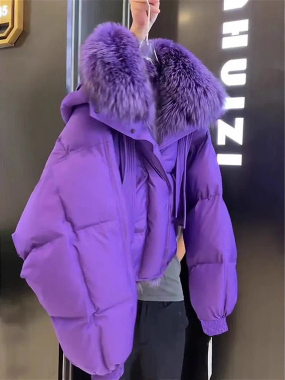 CITSLX Fashionable Down Cotton Jacket, Popular High-end Small Fragrant Style Large Fur Collar Thick Coat, Women's Winter New 2024