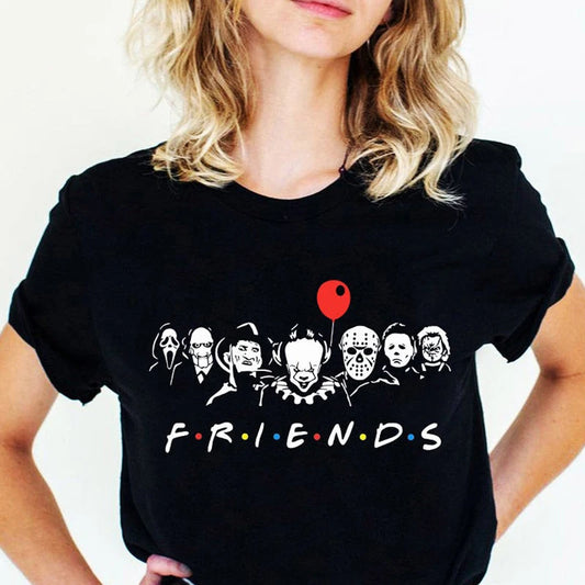 CITSLX Friends T Shirt Best Stephen King Horror Characters Printed Cartoon Women Fashion Tops Oversized Tee Halloween Clothes Women