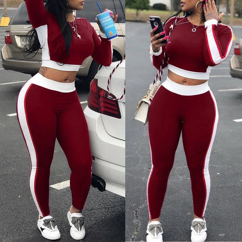 CITSLX Hot Sale Autumn Spring Women Two Pieces Casual Tracksuit Side-striped Crop Tops Ankle-length Pants Sportwear Set NEW S-XL