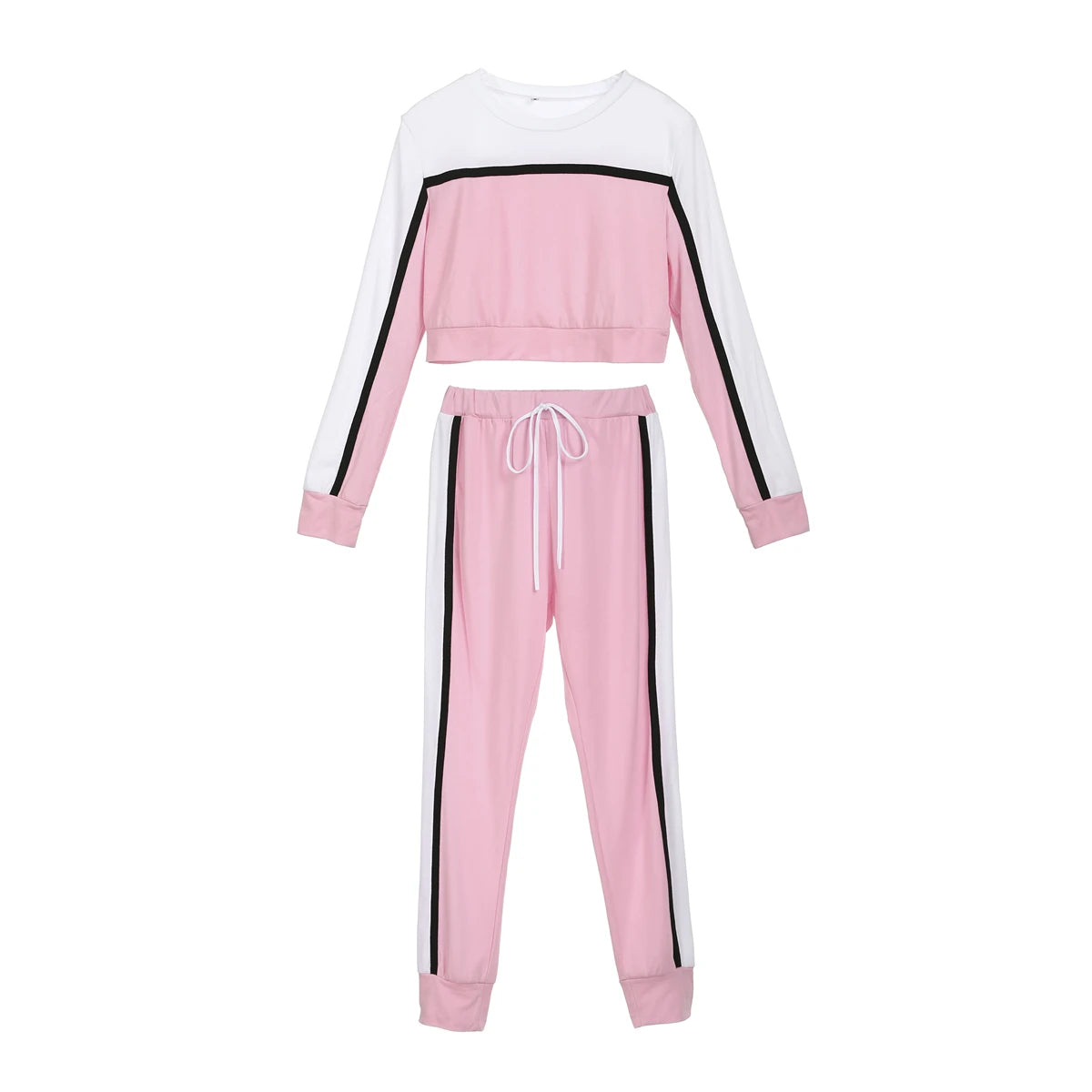 CITSLX Hot Sale Autumn Spring Women Two Pieces Casual Tracksuit Side-striped Crop Tops Ankle-length Pants Sportwear Set NEW S-XL