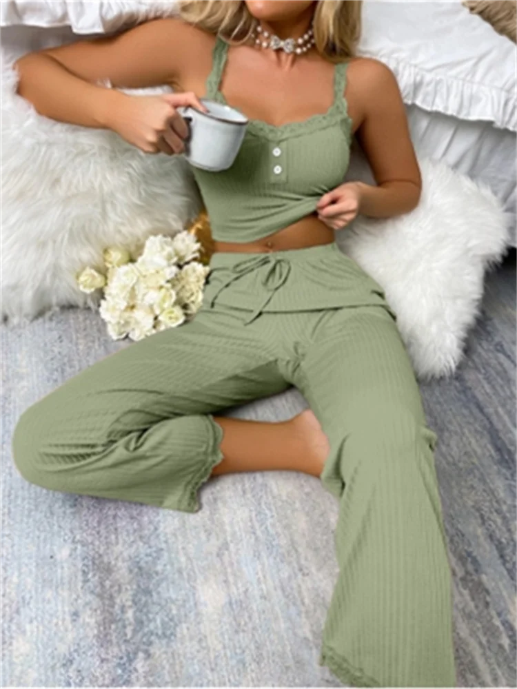 CITSLX Hot Sale Professional Summer Soft Comfortable Solid Color Two-piece Set Cozy Women's Pajamas