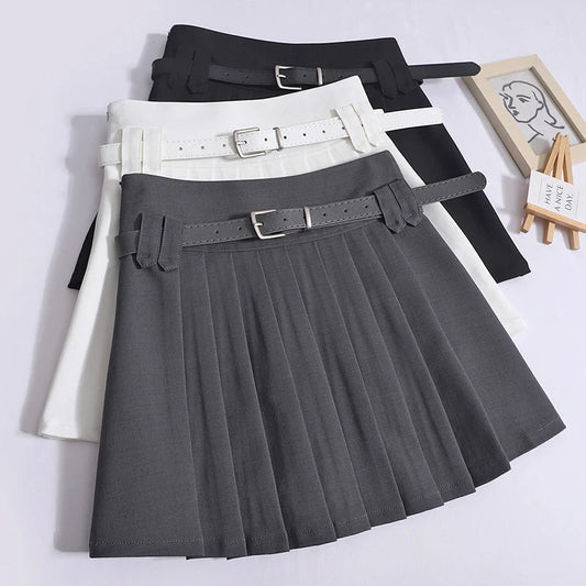 CITSLX ITOOLIN Women Skirts Grey Pleated Mini Skirts Preppy A-line Mini Wide Leg High Waist Harajuku Skirts For Women 2024 Summer